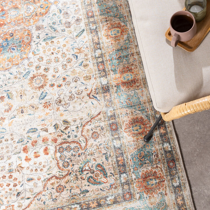 In- & Outdoor Teppich Vintage - Kairo Medaillon Creme Bunt