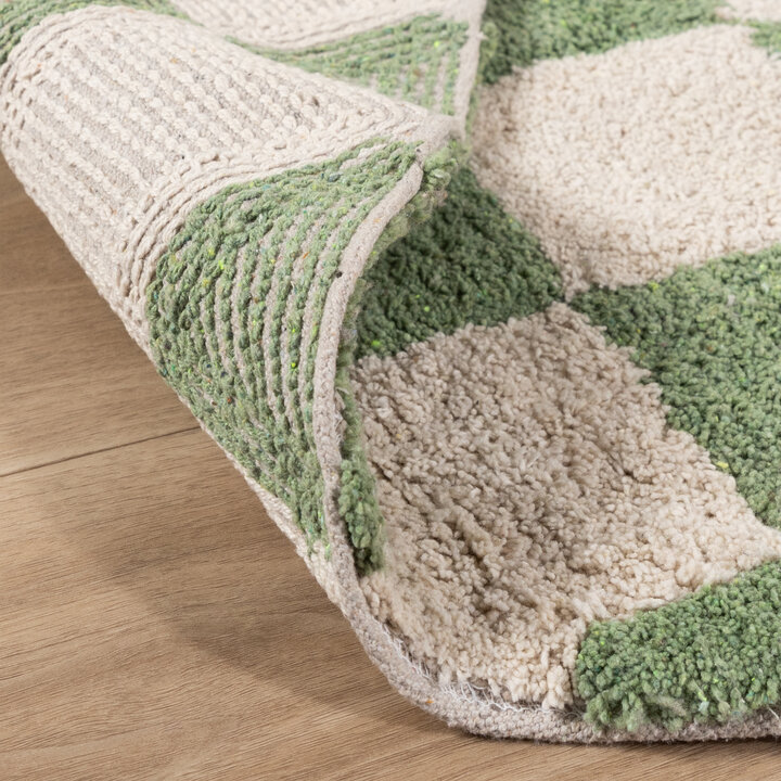 Rund Retro Teppich - Gambit Grün Weiß