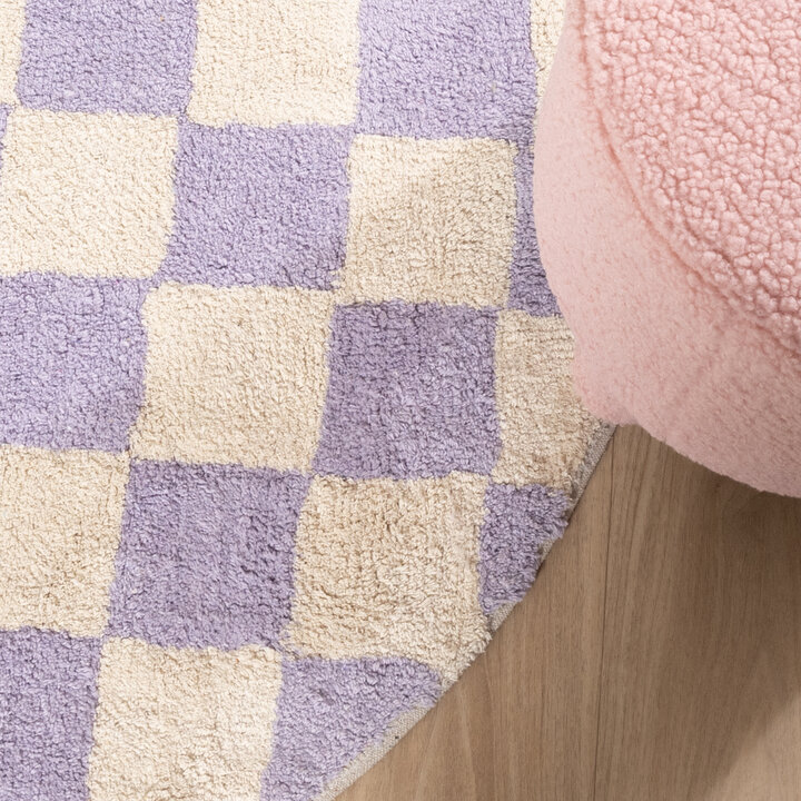 Rund Retro Teppich - Gambit Lila Weiß