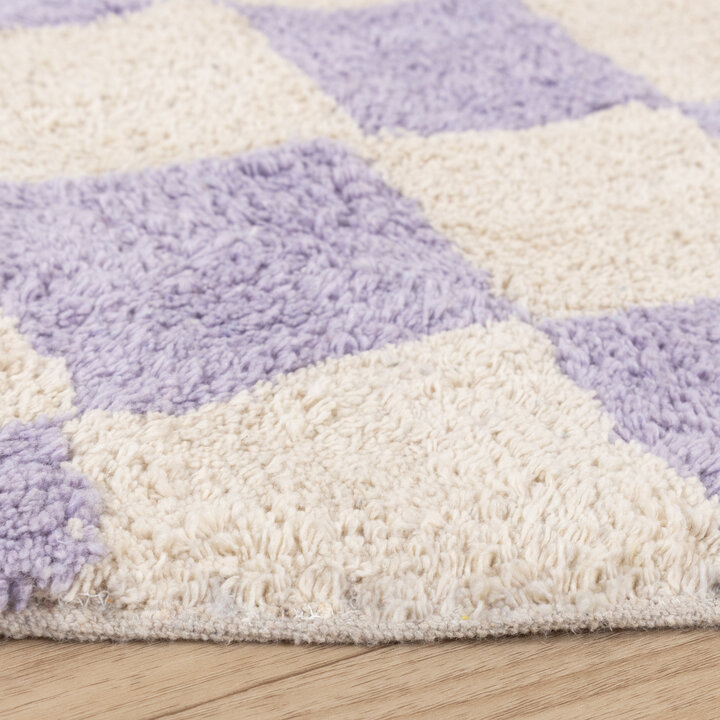Rund Retro Teppich - Gambit Lila Weiß