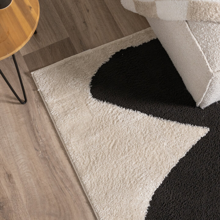 Japandi Teppich - Yori Abstrakt Creme Schwarz