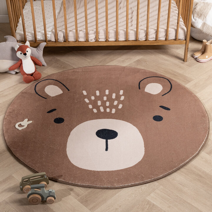 Waschbarer Spielteppich Rund - Sammy Bear Braun