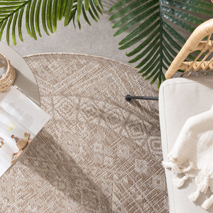 In- & Outdoor Jute Teppich Rund - Atlas Aztec Braun Creme