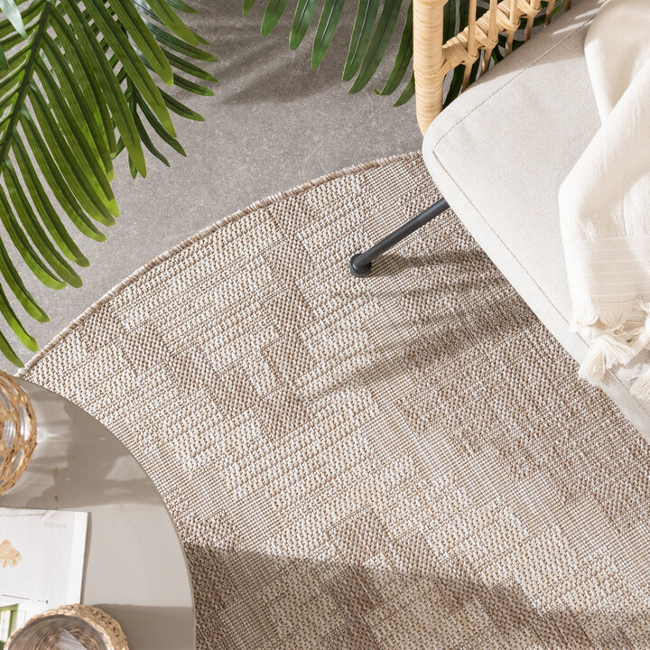 In- & Outdoor Jute Teppich Rund - Atlas Diamond Braun Creme