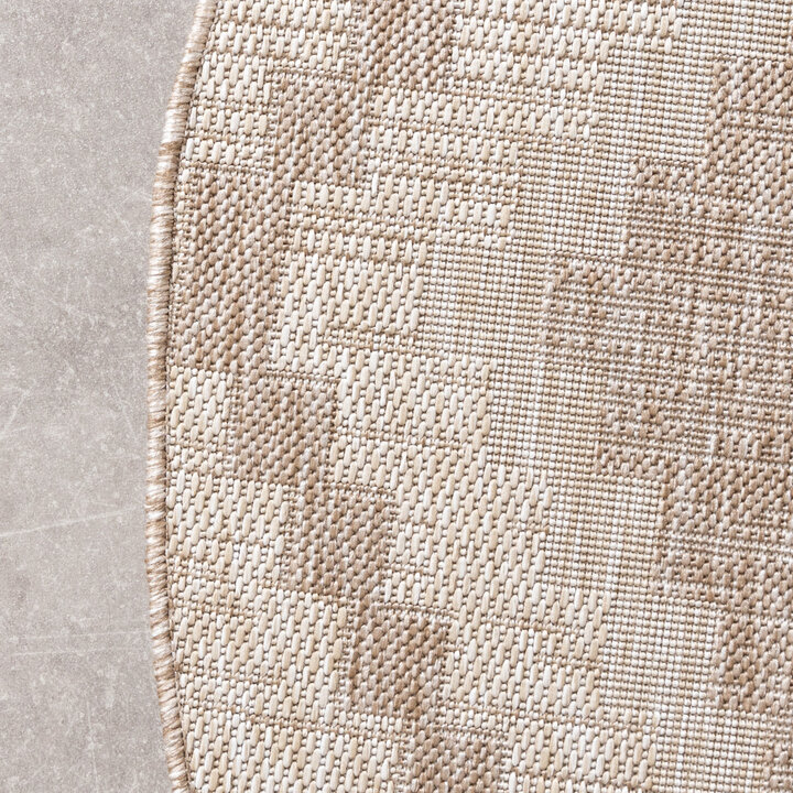 In- & Outdoor Jute Teppich Rund - Atlas Diamond Braun Creme