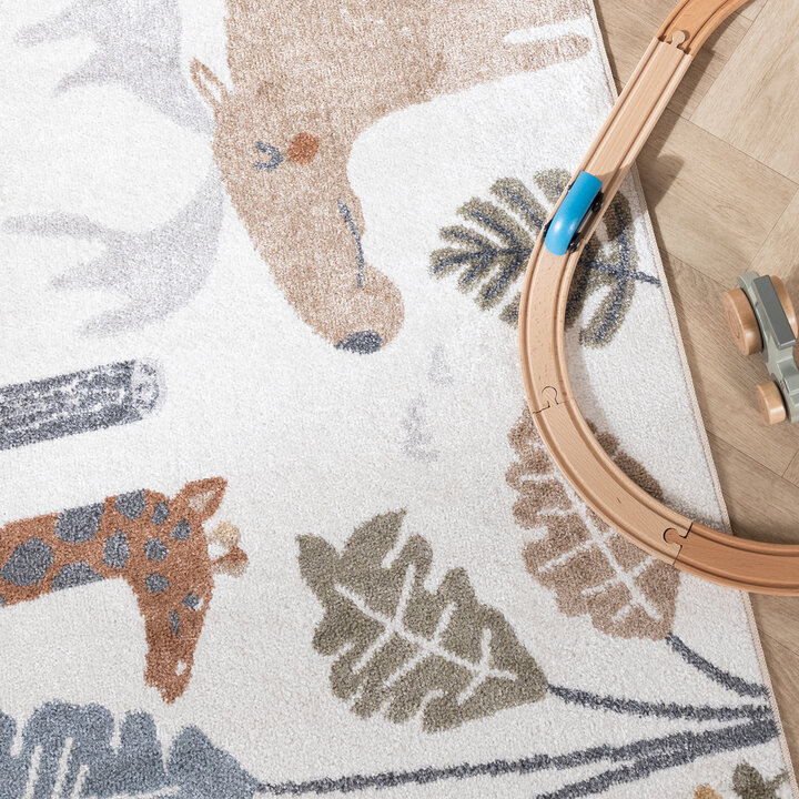 Waschbarer Kinderteppich - Mace Animals Creme