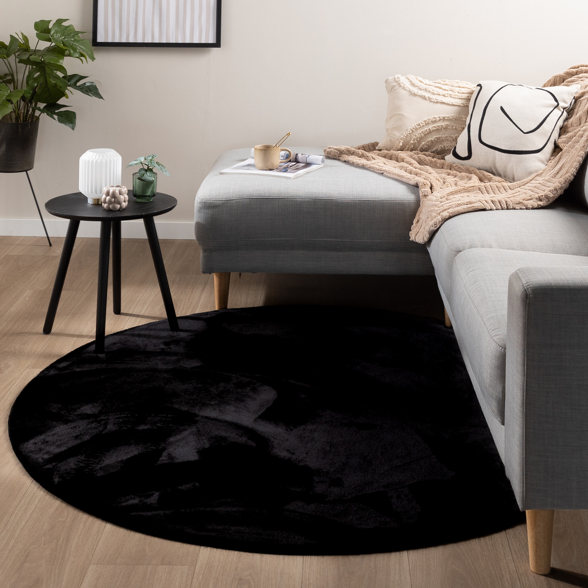 Flauschiger Teppich Rund - Cozy Schwarz