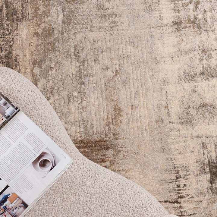 Teppich Abstrakt Rund - Xavier Scratch Taupe Grau