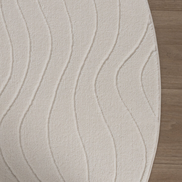 Runder Teppich Wohnzimmer - Charm Waves Weiß