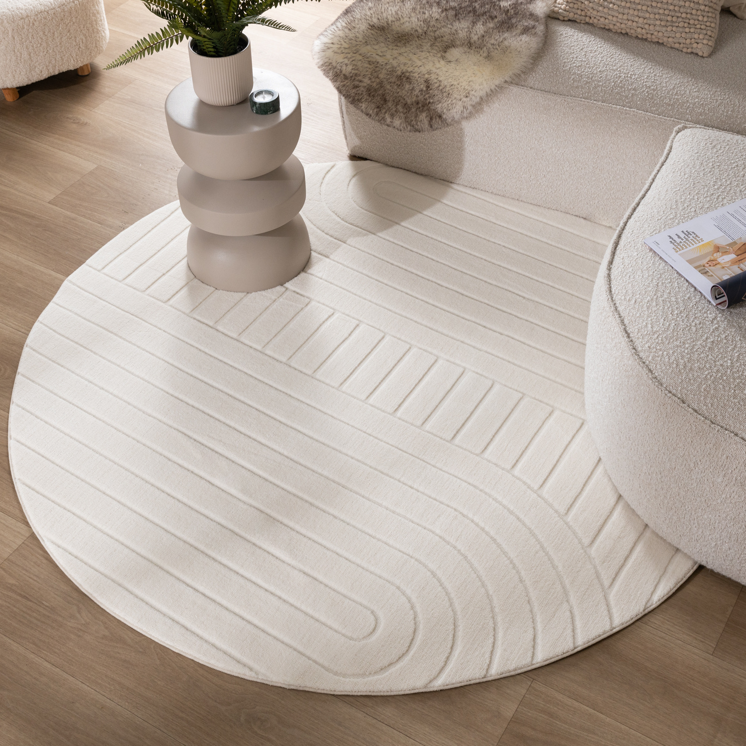 Runder Teppich Wohnzimmer - Charm Arches Weiß