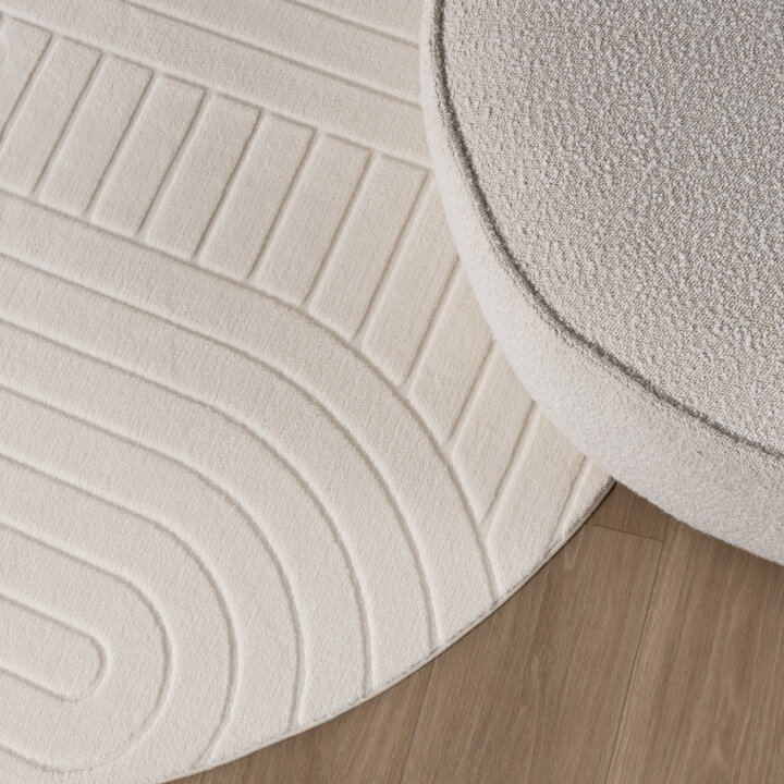 Runder Teppich Wohnzimmer - Charm Arches Weiß