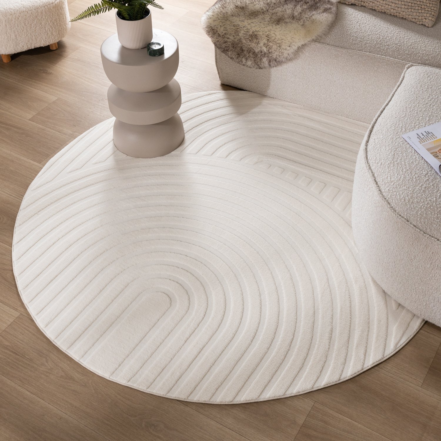 Runder Teppich Wohnzimmer - Charm Curves Weiß