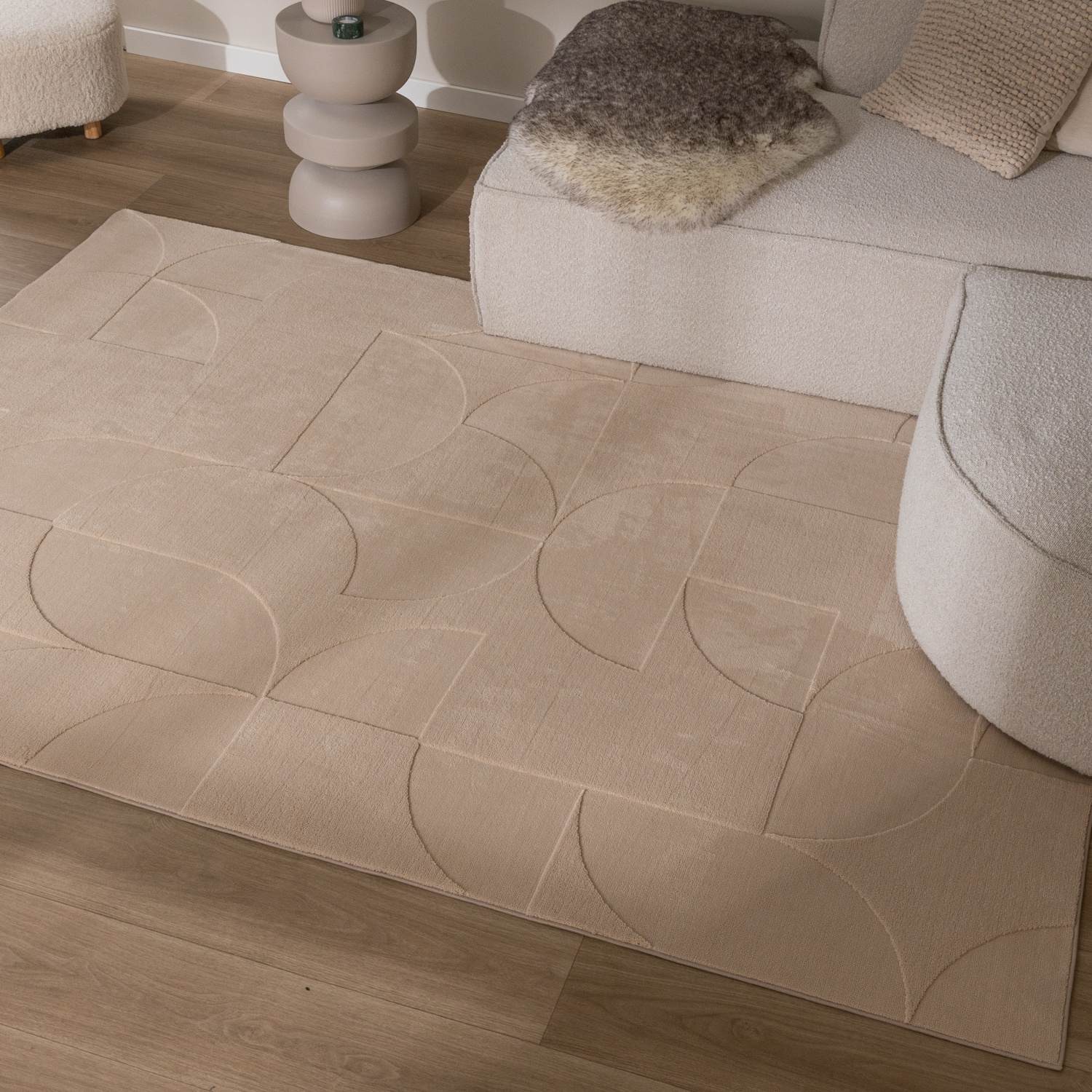 Teppich Wohnzimmer - Charm Circles Beige