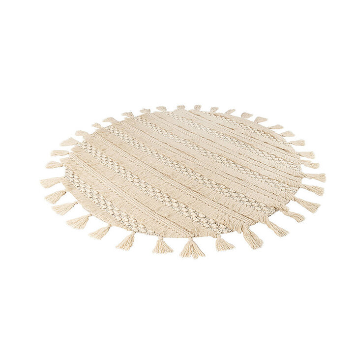 Boho Teppich Rund - Basai Fransen 325 Beige