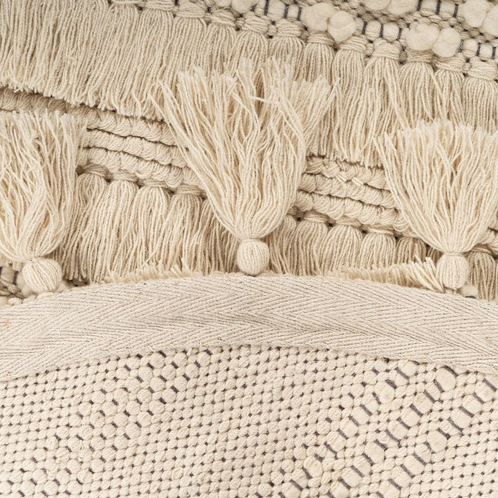 Boho Teppich Rund - Basai Fransen 325 Beige