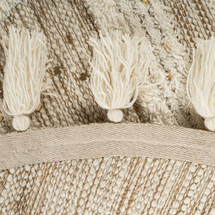 Boho Teppich Rund - Basai Fransen 425 Creme Grün