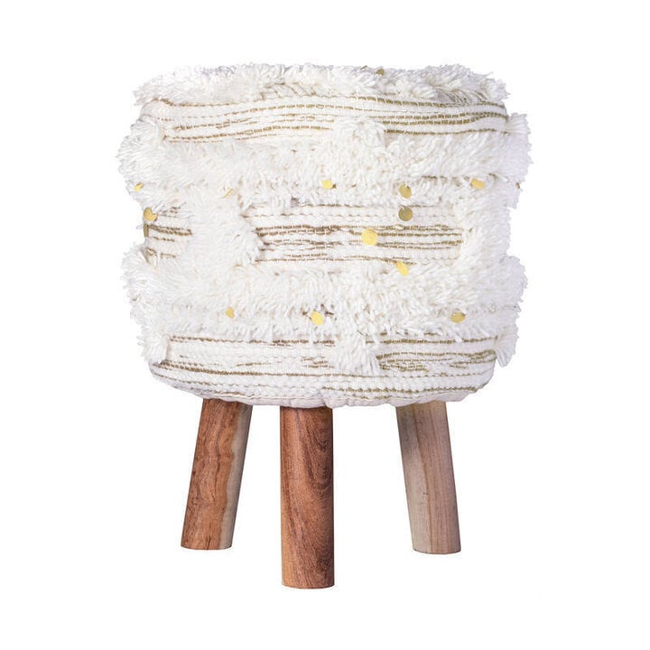 Boho Hocker - Basai 425 Creme Grün