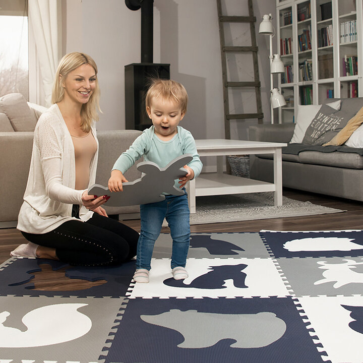 XL Foam Puzzlematte - Lio Wald Dunkelblau Weiß