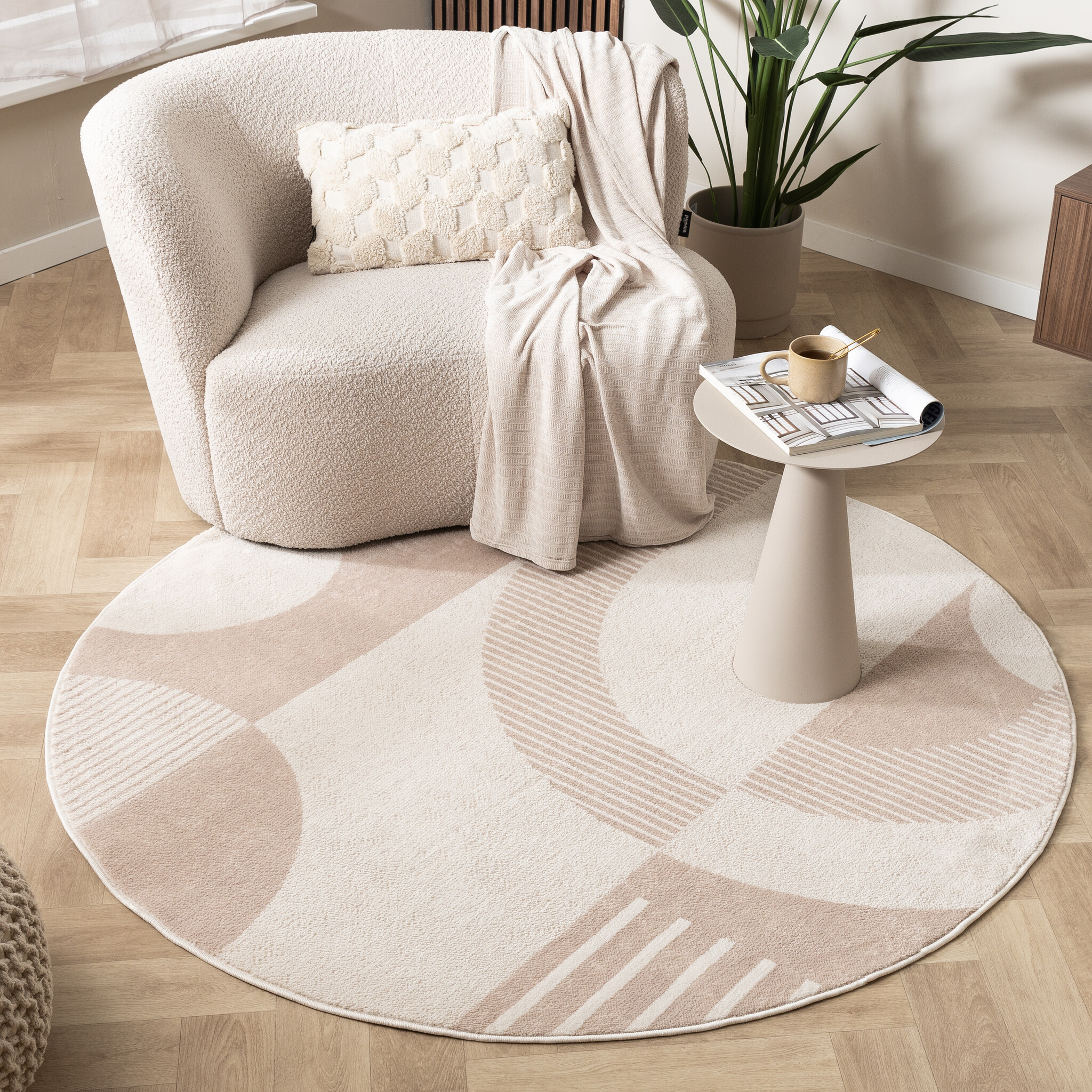 Skandinavischer Teppich Rund - Aurora Shapes Beige