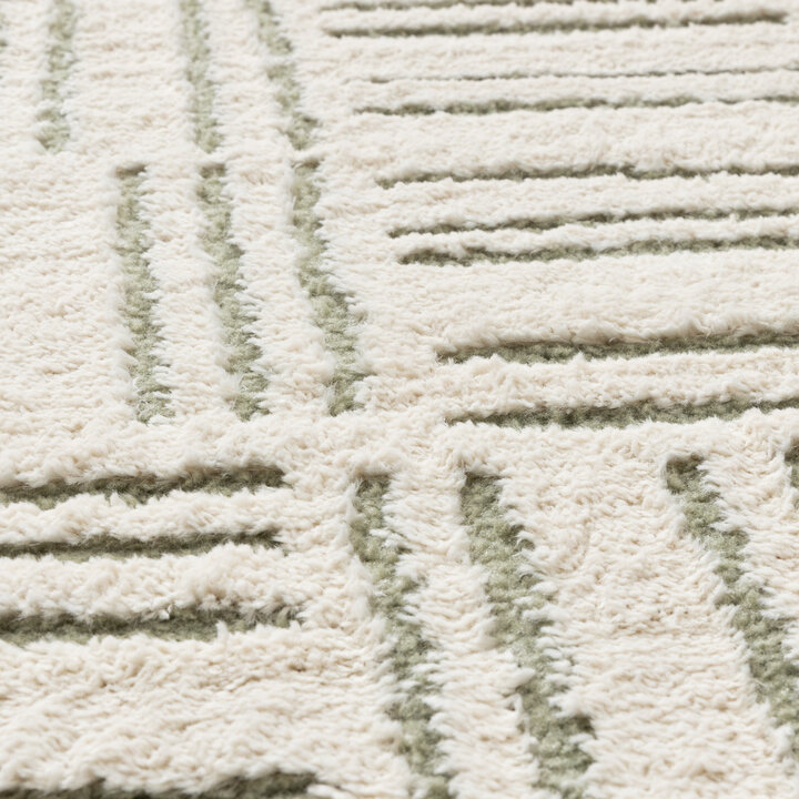 Teppich Wohnzimmer - Yune Lines Creme Grün