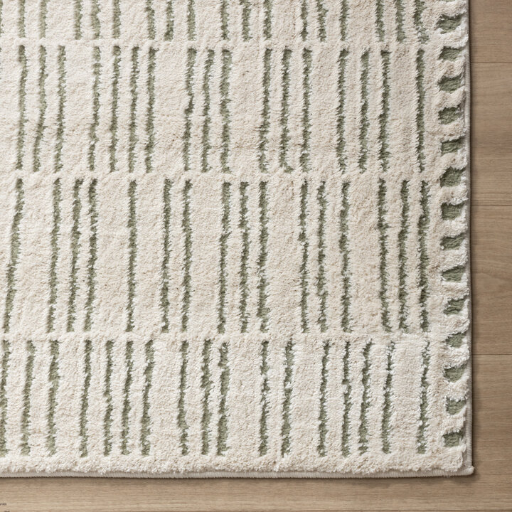 Teppich Wohnzimmer - Yune Lines Creme Grün