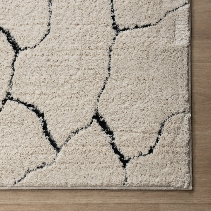 Teppich Wohnzimmer - Yune Stone Creme Schwarz