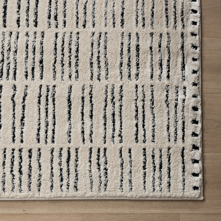 Teppich Wohnzimmer - Yune Lines Creme Schwarz