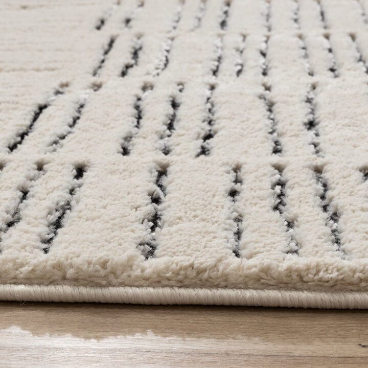 Teppich Wohnzimmer - Yune Lines Creme Schwarz