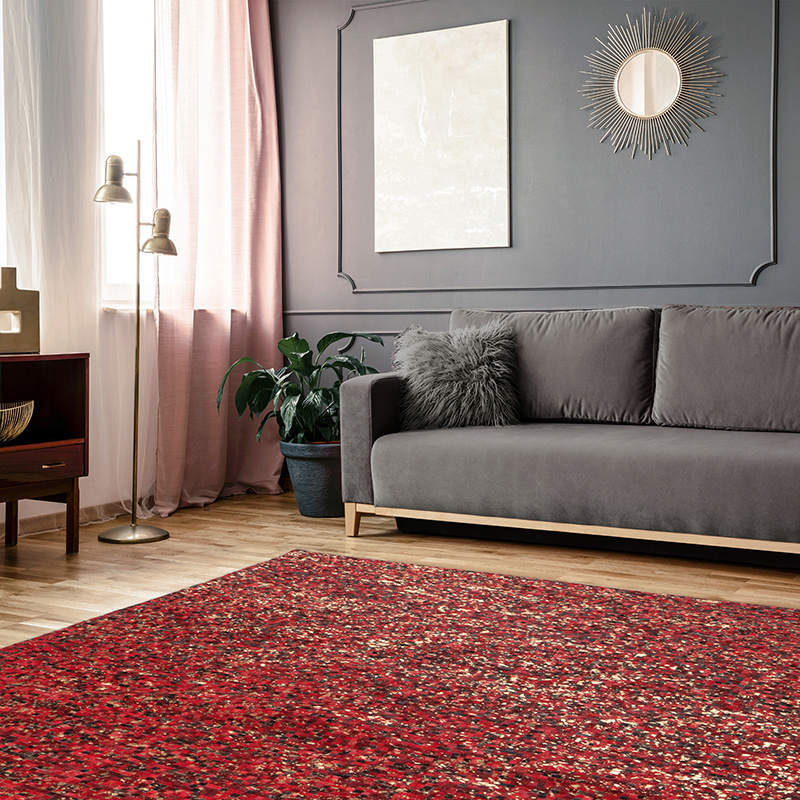 Teppich Patchwork Leder - Filz Rot Gold 100