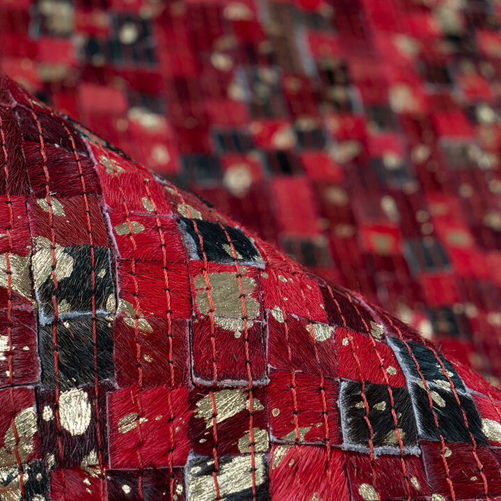 Teppich Patchwork Leder - Filz Rot Gold 100 