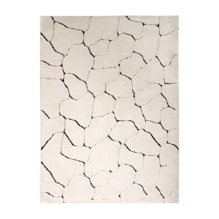 Teppich Wohnzimmer - Yune Stone Creme Schwarz
