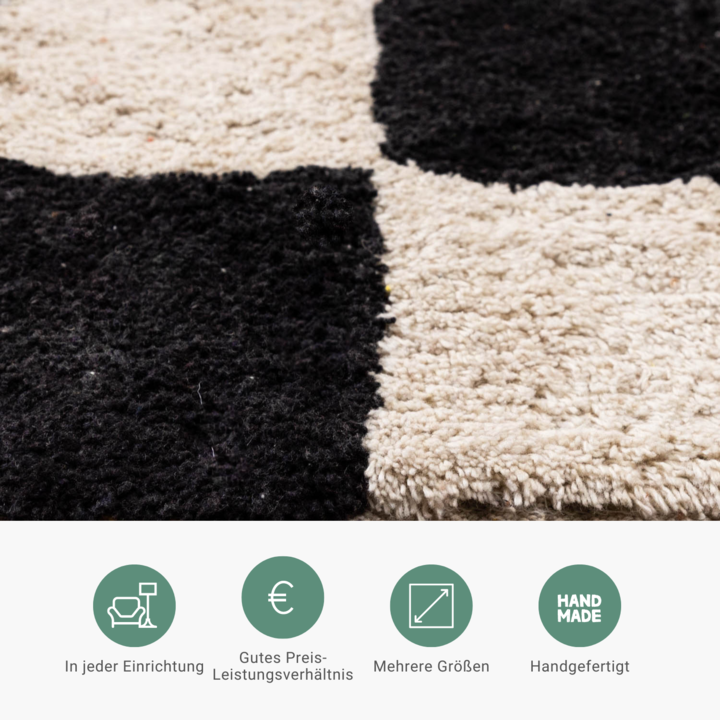 Retro Teppich - Gambit Schwarz Weiß 