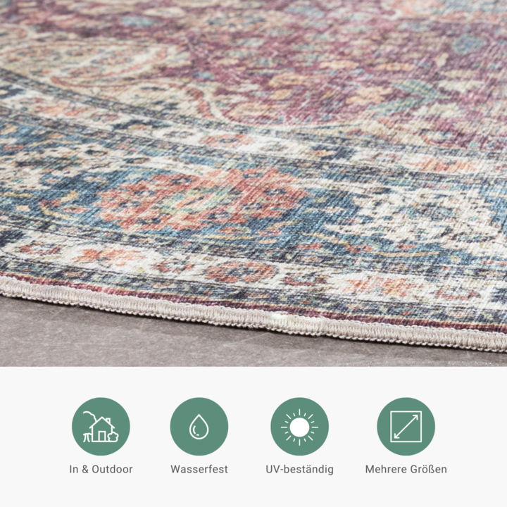 In- & Outdoor Teppich Rund - Kairo Medaillon Bordeaux Rot