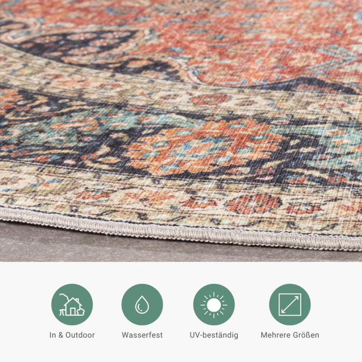 In- & Outdoor Teppich Rund - Kairo Medaillon Terra Dunkelblau