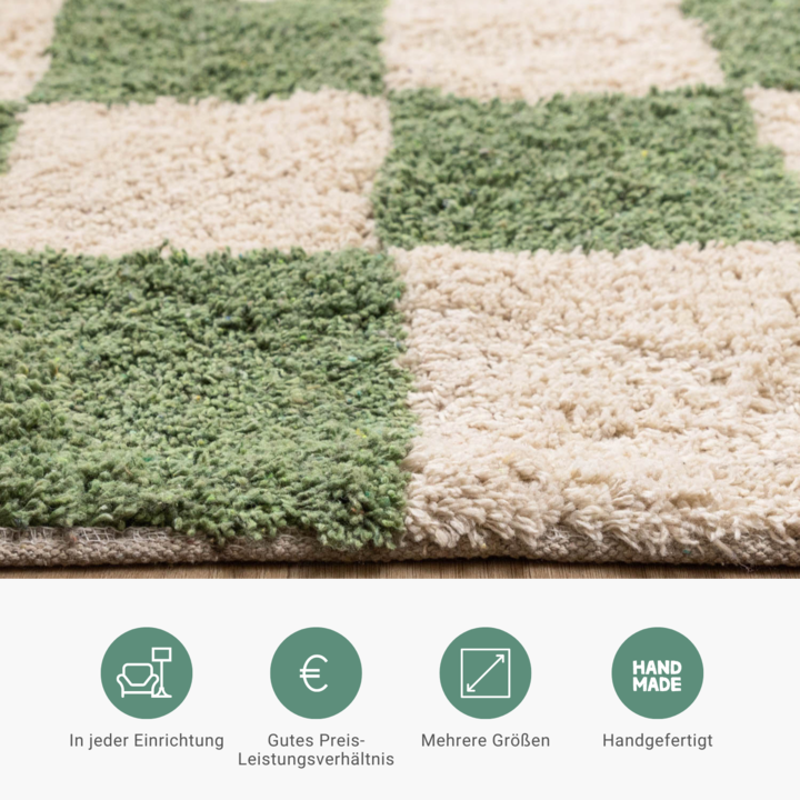 Retro Teppich - Gambit Grün Weiß 