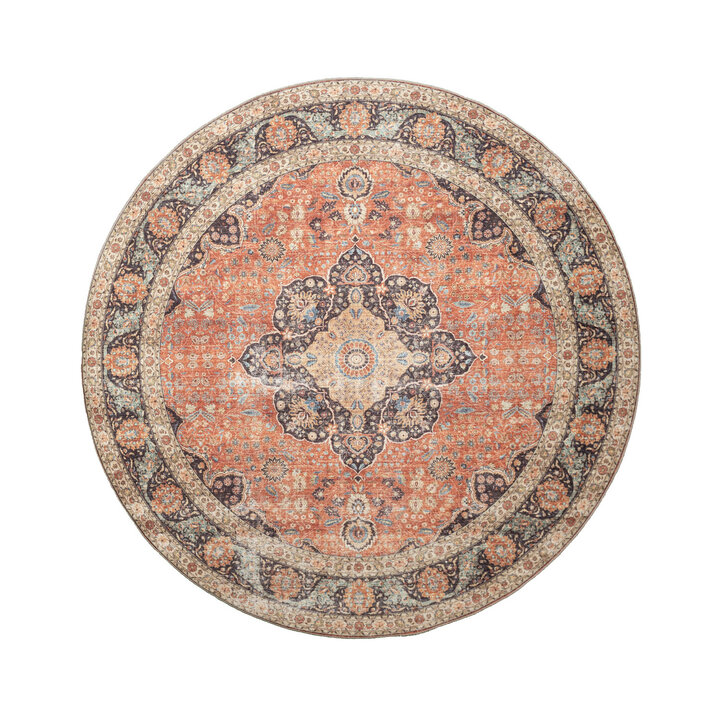In- & Outdoor Teppich Rund - Kairo Medaillon Terra Dunkelblau