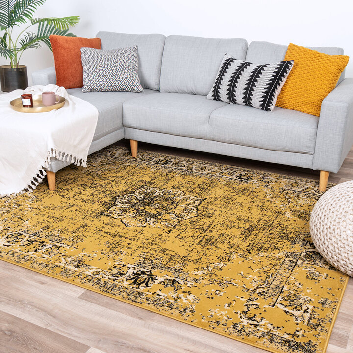 Teppich Vintage - Wonder Gelb Schwarz