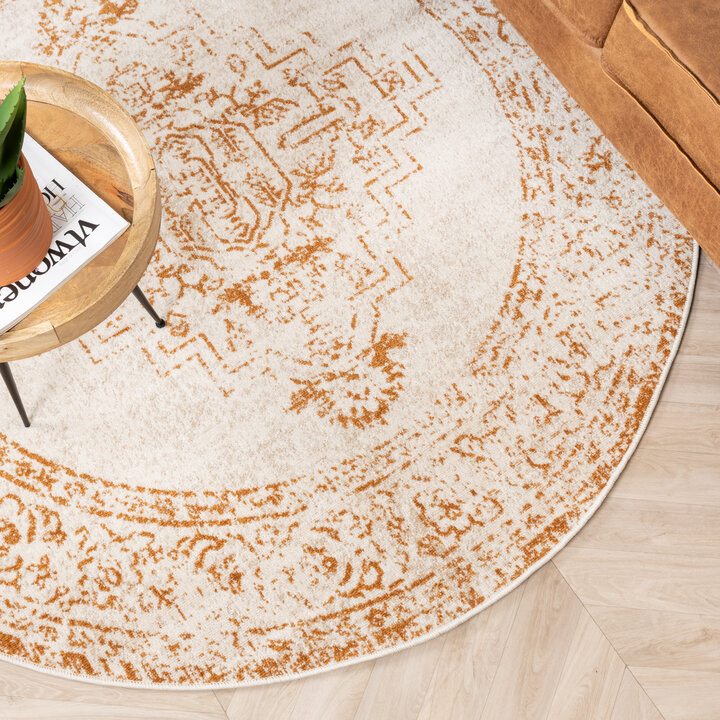 Teppich Vintage Rund - Spring Ethnic Creme Terra