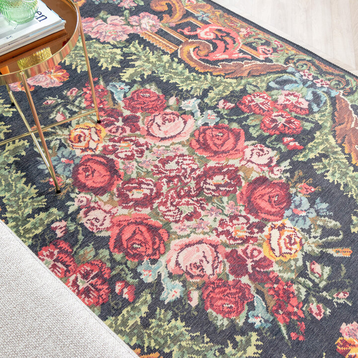 Blumen Teppich - Estate Rosen Kelim Grün