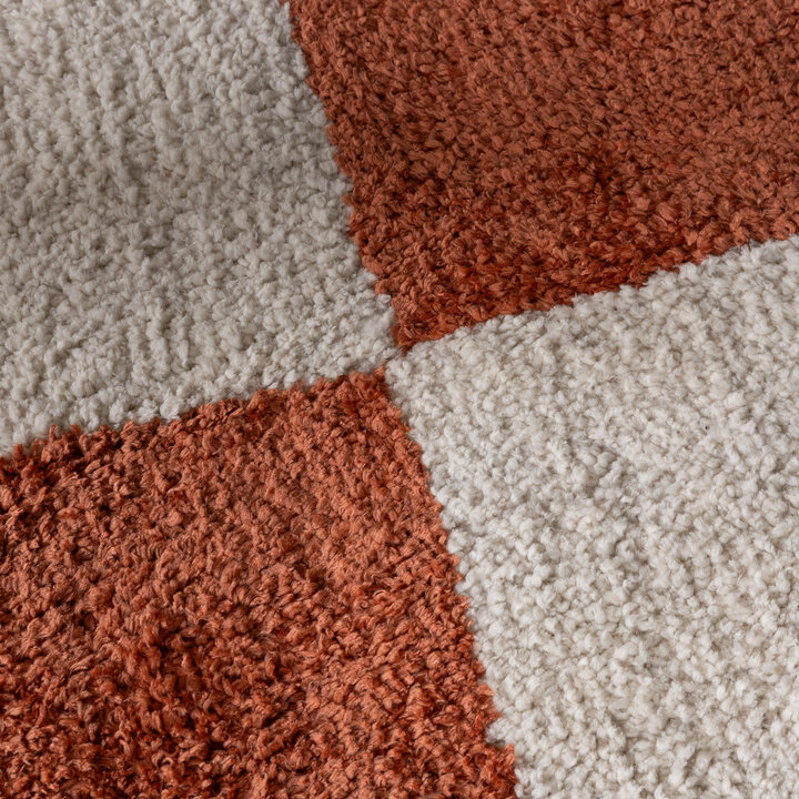 Teppich Kariert - Blox Fringe Terracotta Weiß