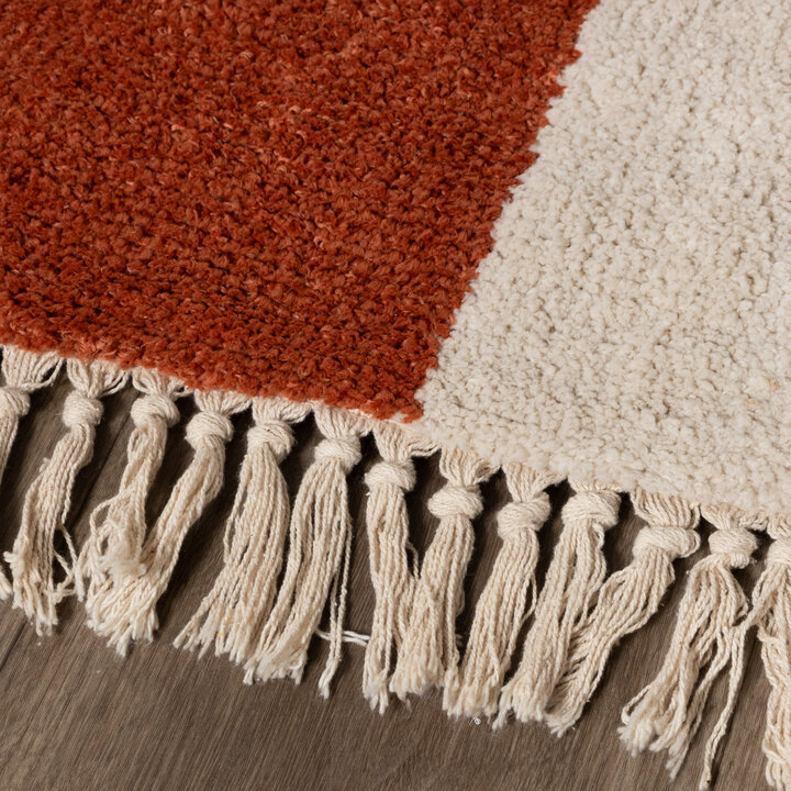 Teppich Kariert - Blox Fringe Terracotta Weiß
