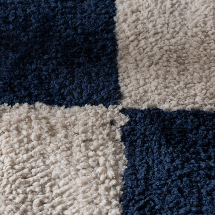 Teppich Kariert - Blox Fringe Blau Weiß