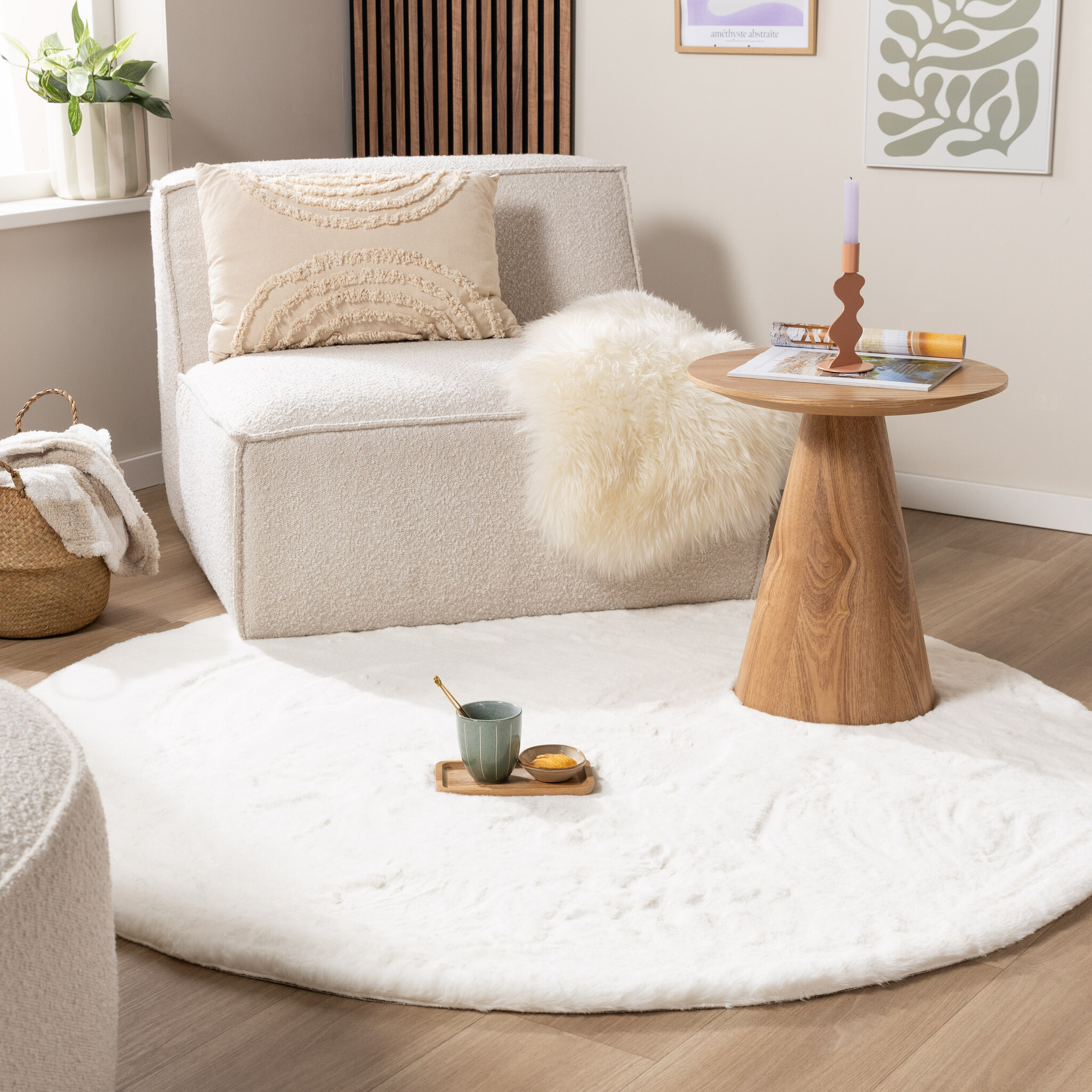 Hochflor Teppich Rund - Comfy Supreme Weiß