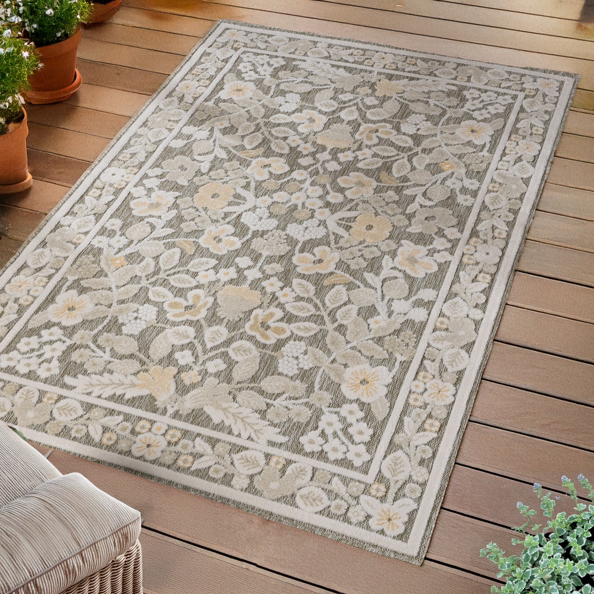 In - & Outdoorteppich - Bloom Oriental Taupe