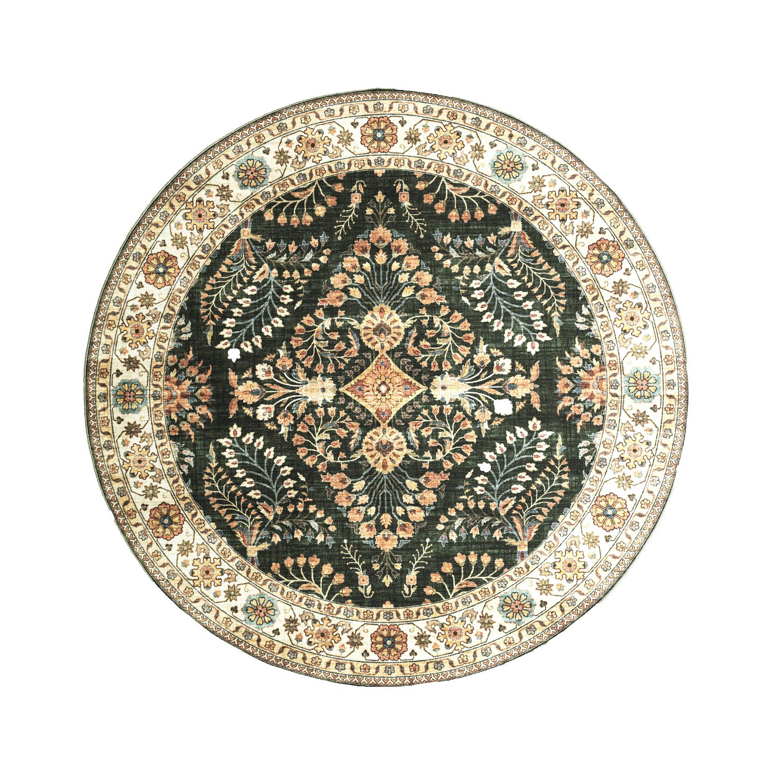 Vintage Gartenteppich Rund - Santo Flora Dunkelgrün - sfeer