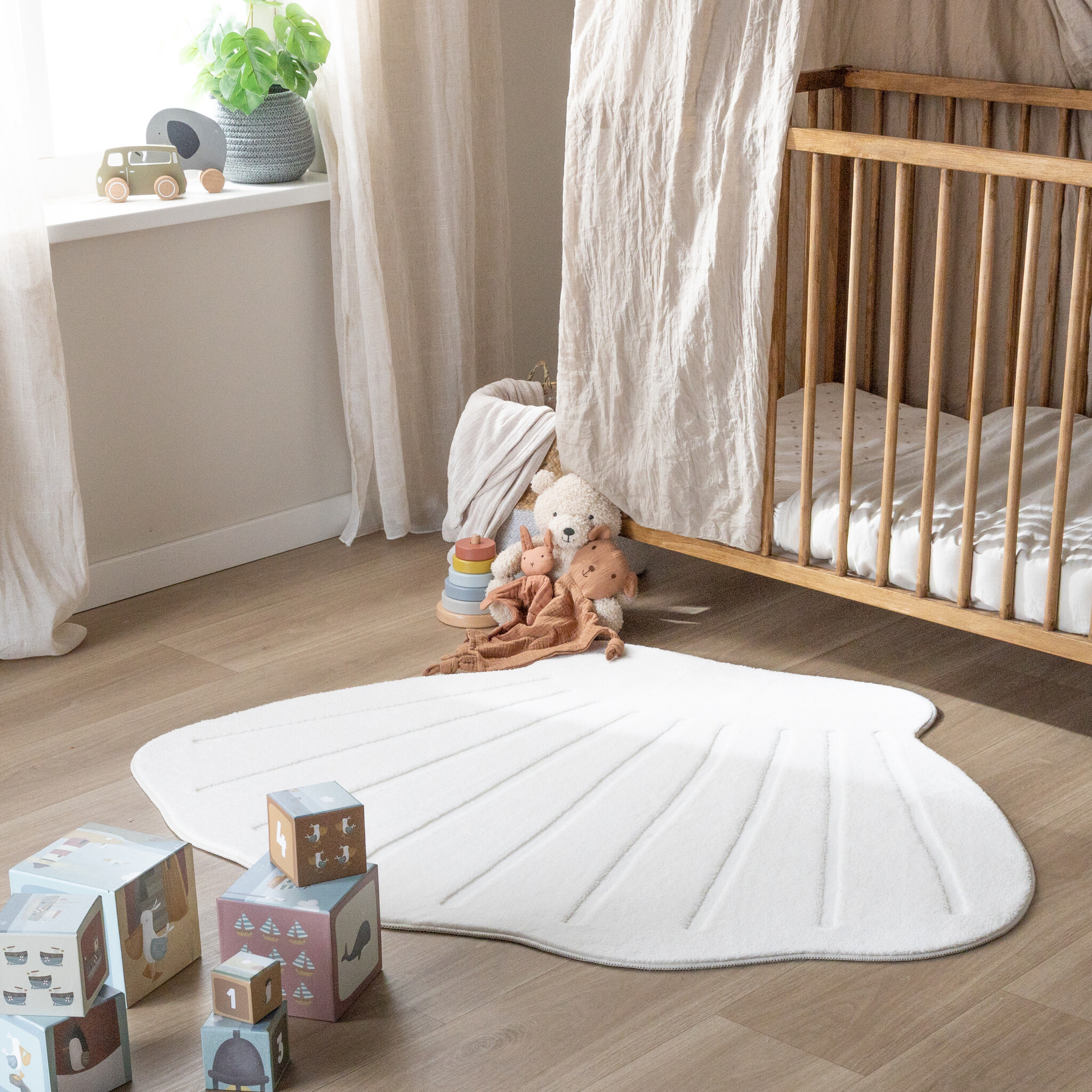 Kinderteppich Waschbar - Coco Muschel Weiß 120x150cm - Little Olly