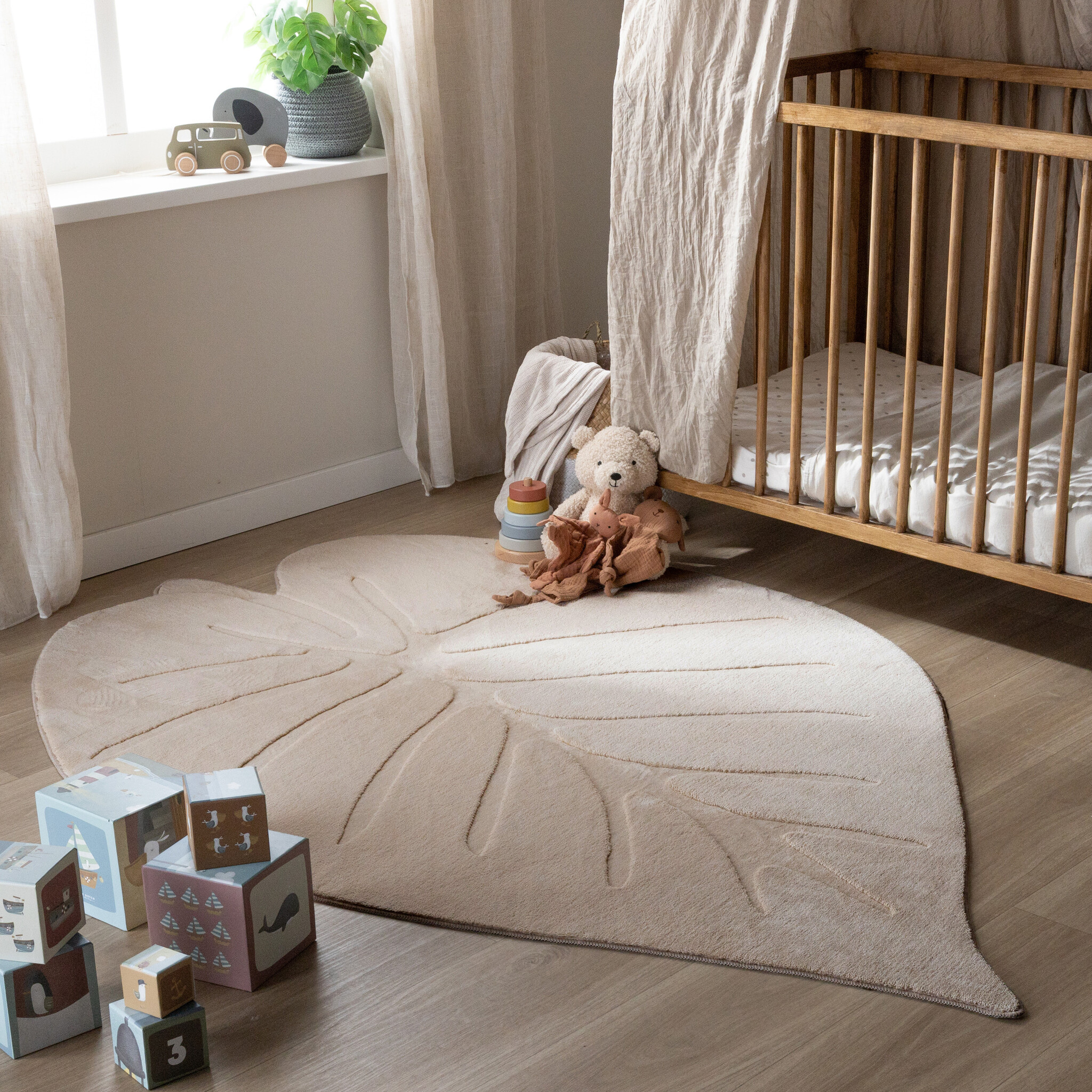 Kinderteppich Waschbar - Coco Blatt Beige 140x200cm - Little Olly