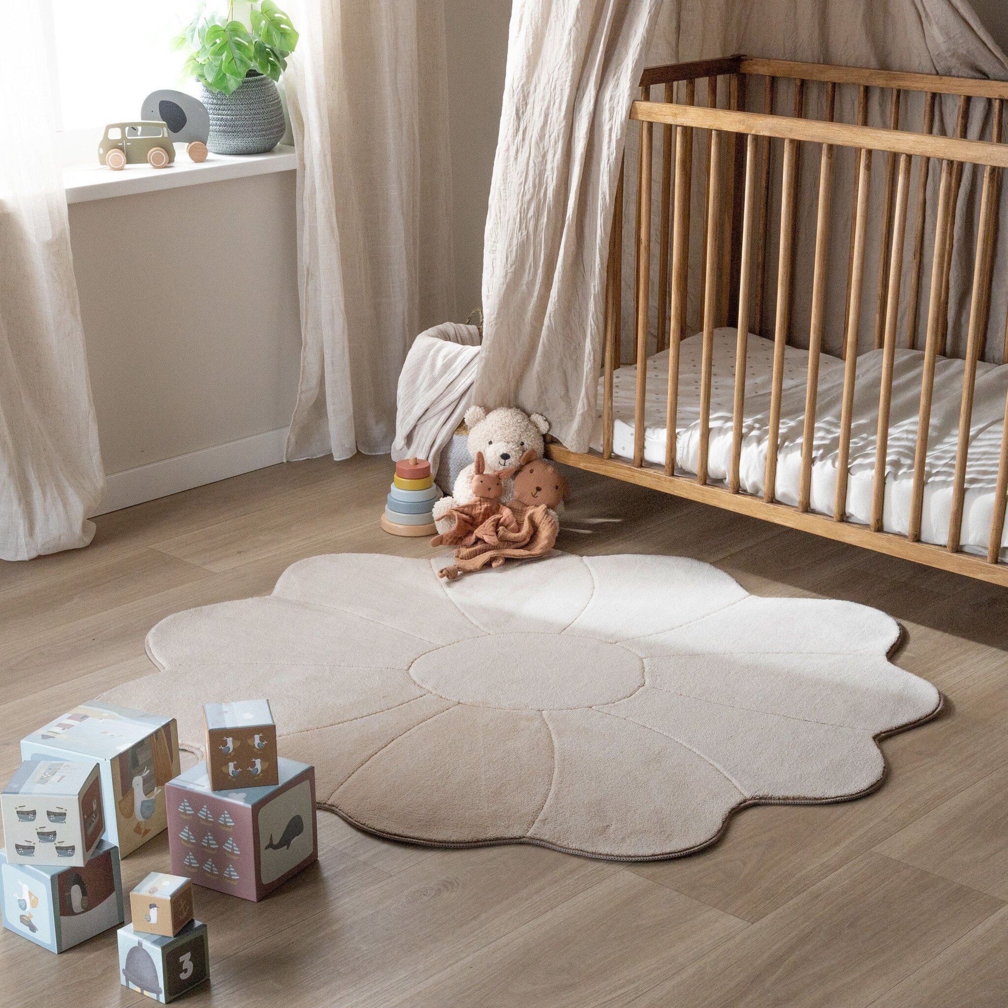 Kinderteppich Rund - Coco Blume BeigeØ 80cm - Little Olly