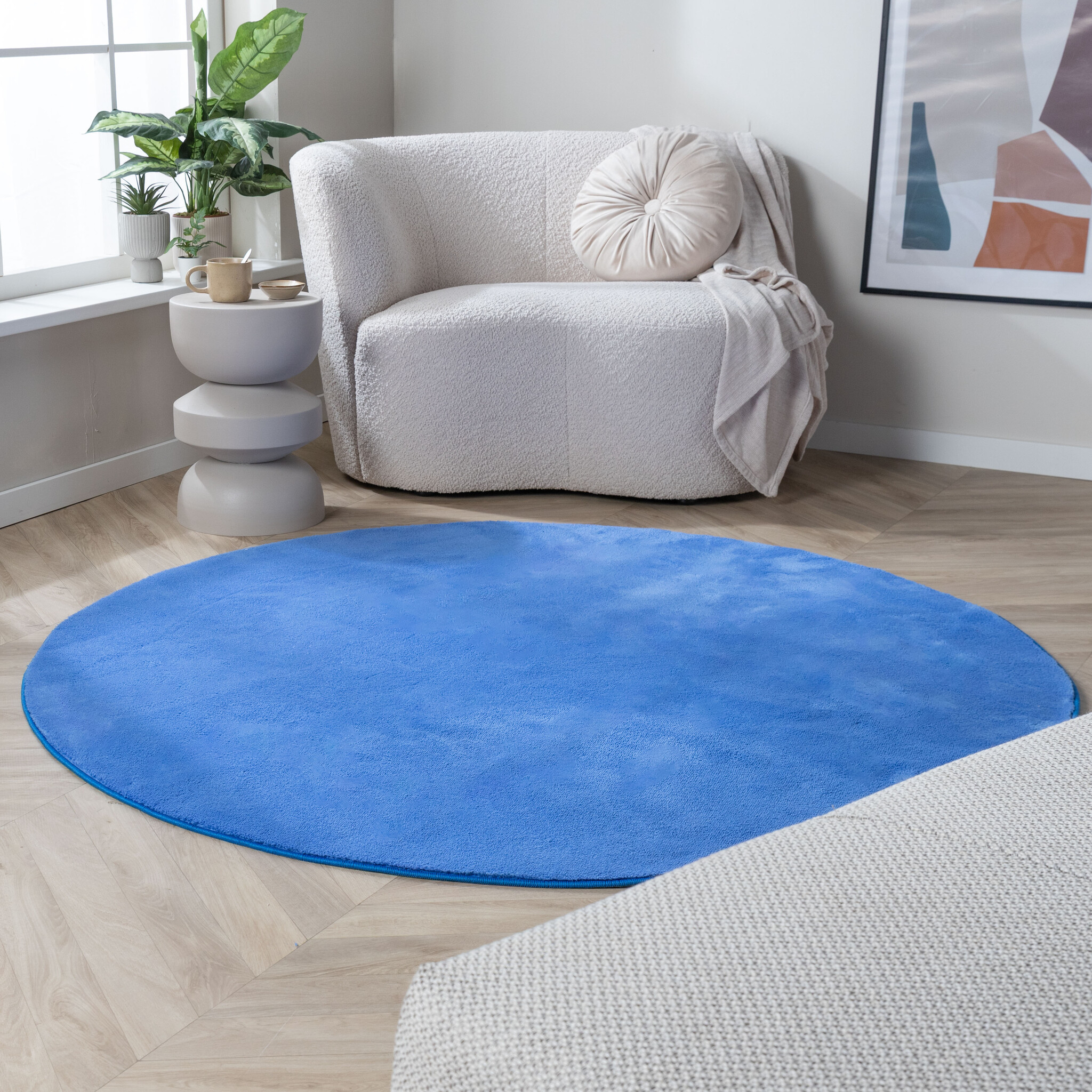 Waschbarer Teppich Rund - Vivid Blau