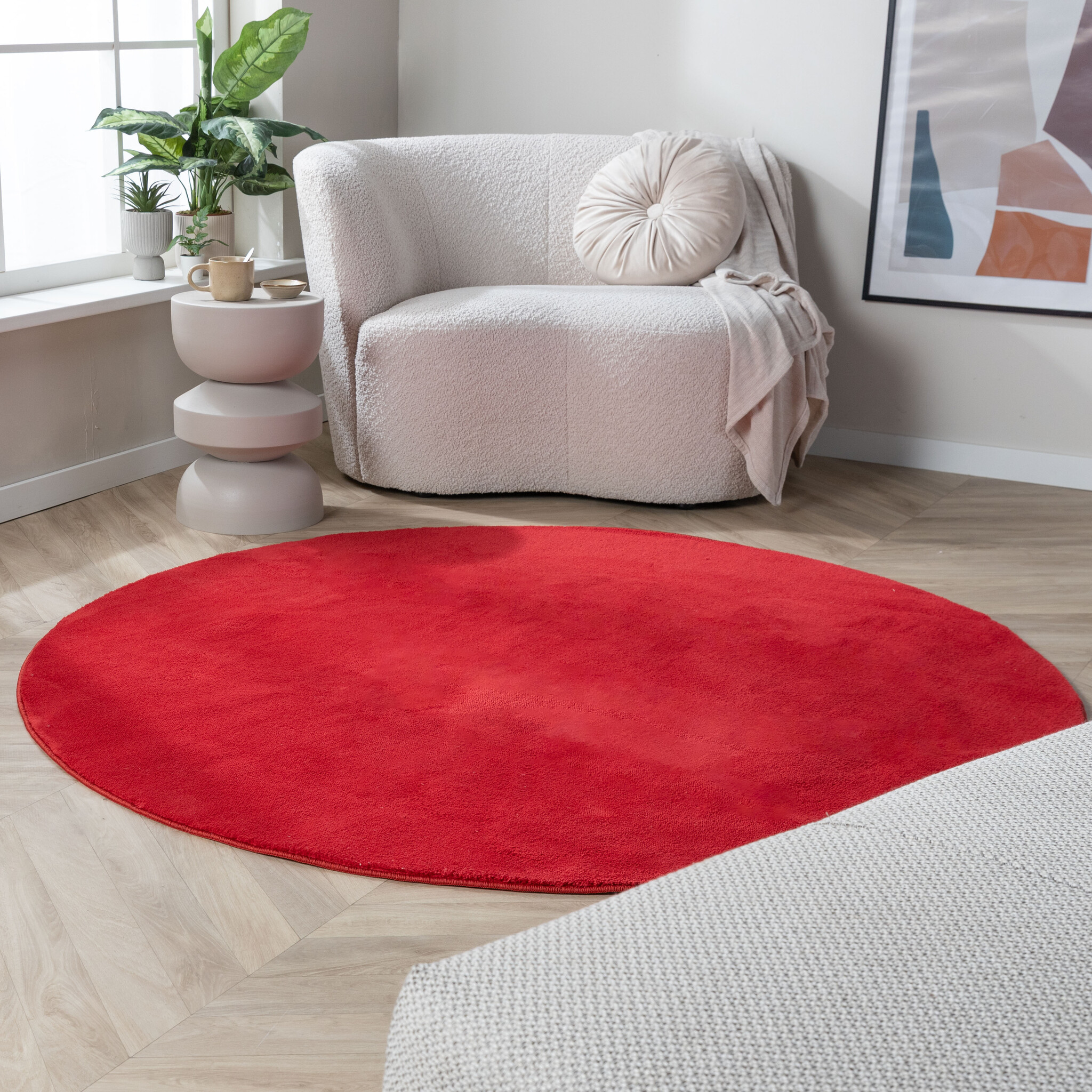 Waschbarer Teppich Rund - Vivid Rot